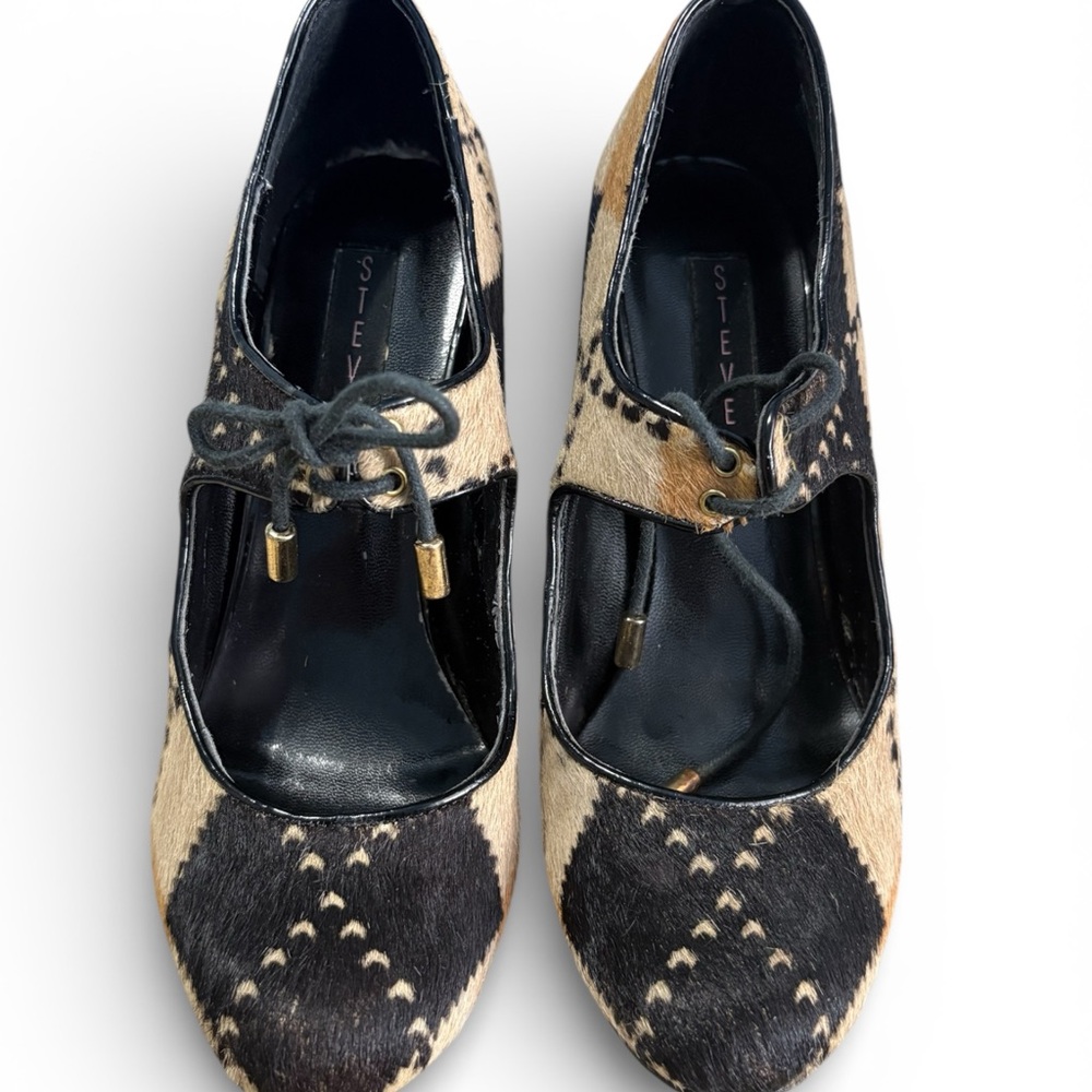 Steven By Steve Madden Argyle Black and Tan Heels - Picture 2 of 7